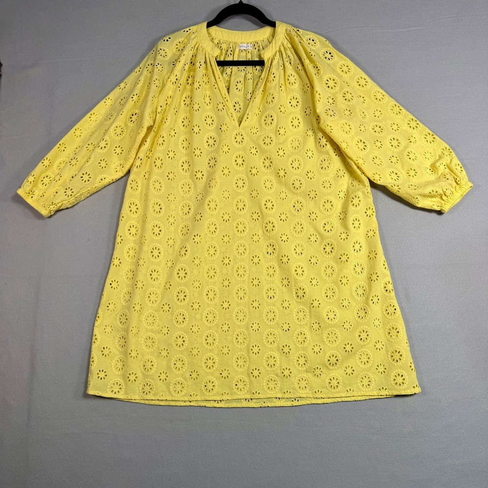 Mersea Daisy Eyelet Yellow Cotton Cover Up Tunic Dress S/M Beach Resort Boho